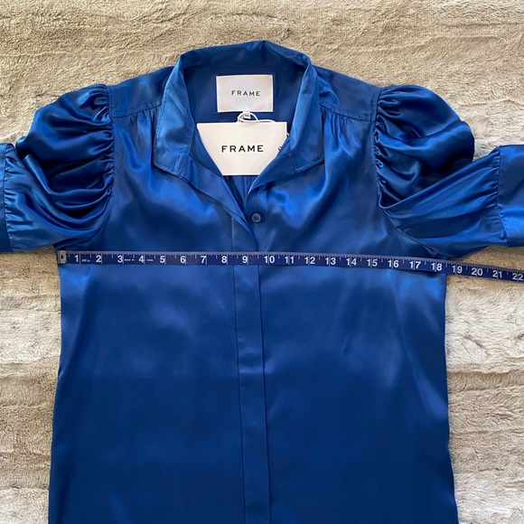 NWT💝FRAME Gillian Silk Collared Puff-Sleeve Top in Slate Blue Size S - Picture 10 of 16